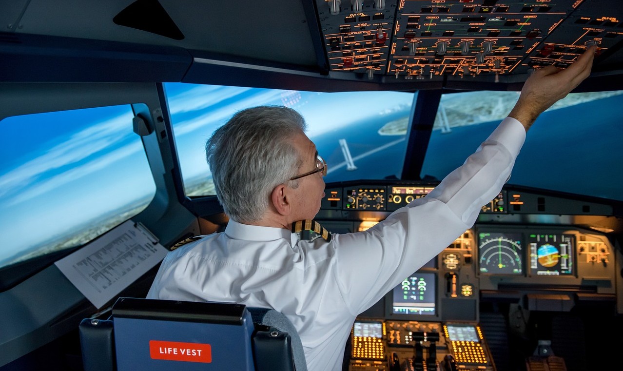 airline pilot in flight