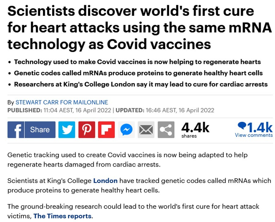uk daily mail Scientists may have found worlds first cure for heart attacks