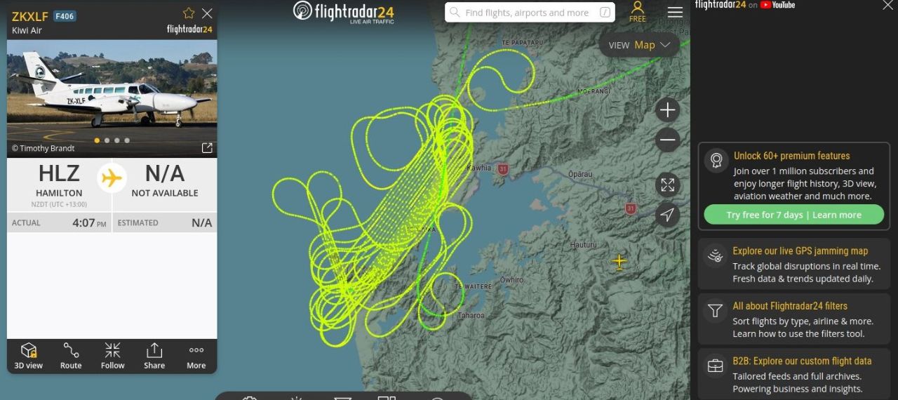 kawhia harbour nz flight track