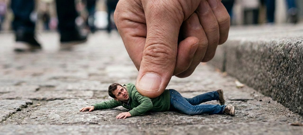 man under thumb