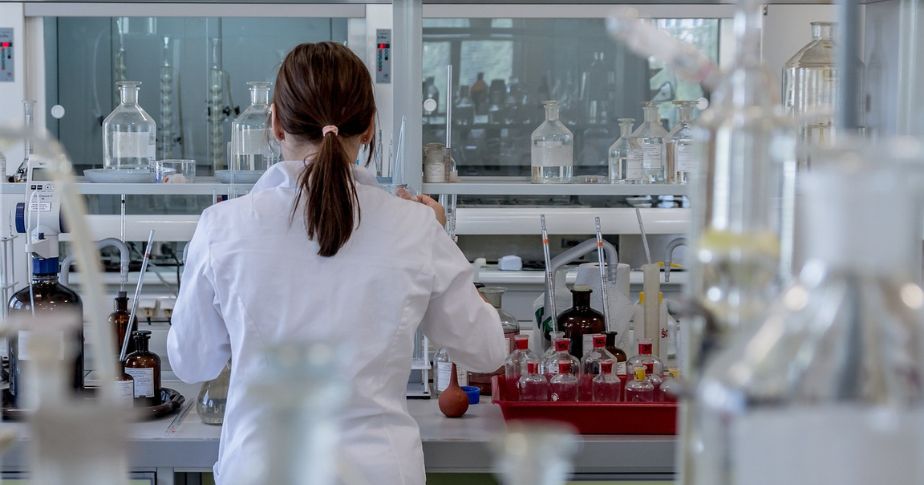 rear view of woman in laboratory